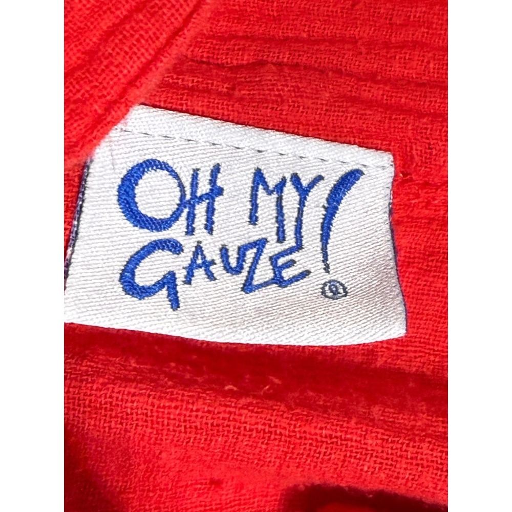 Oh My Gauze Red Cotton Gauze Button Front Oversized Blouse Sz XL - Picture 5 of 10